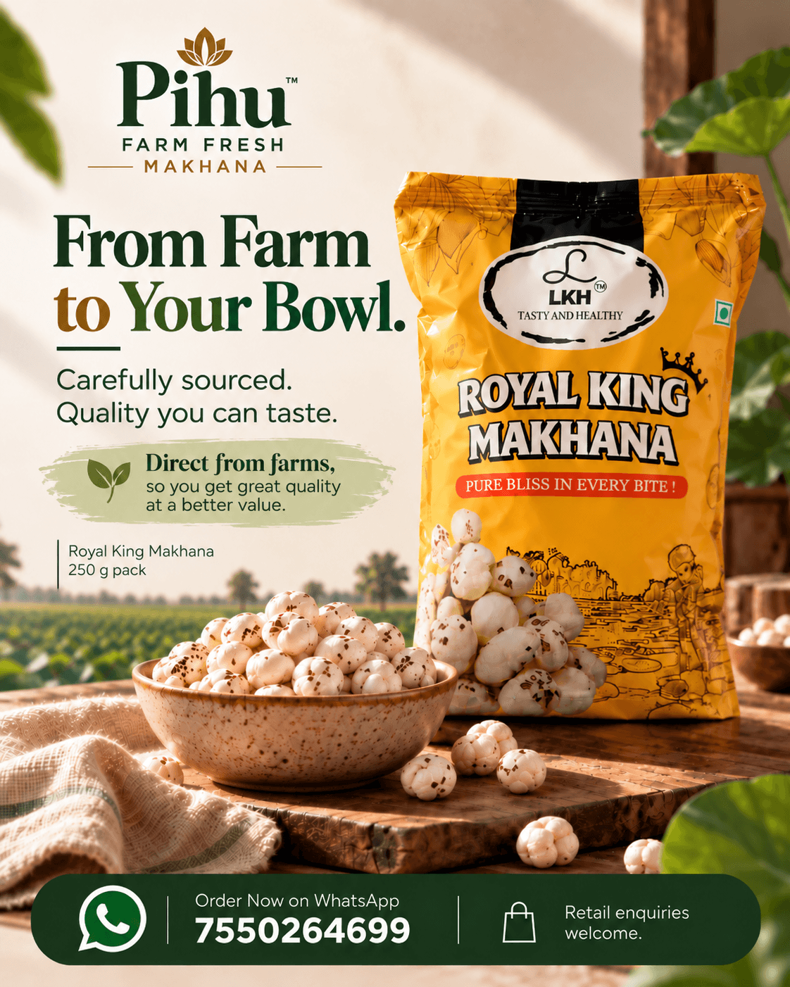 Pihu Farm Fresh Royal King Makhana 250 g pack